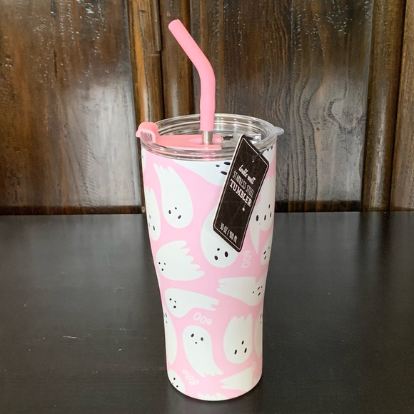 Pink Ghosts 30oz Stainless Steel Insulated Halloween Tumbler with Straw - Picture 7 of 10